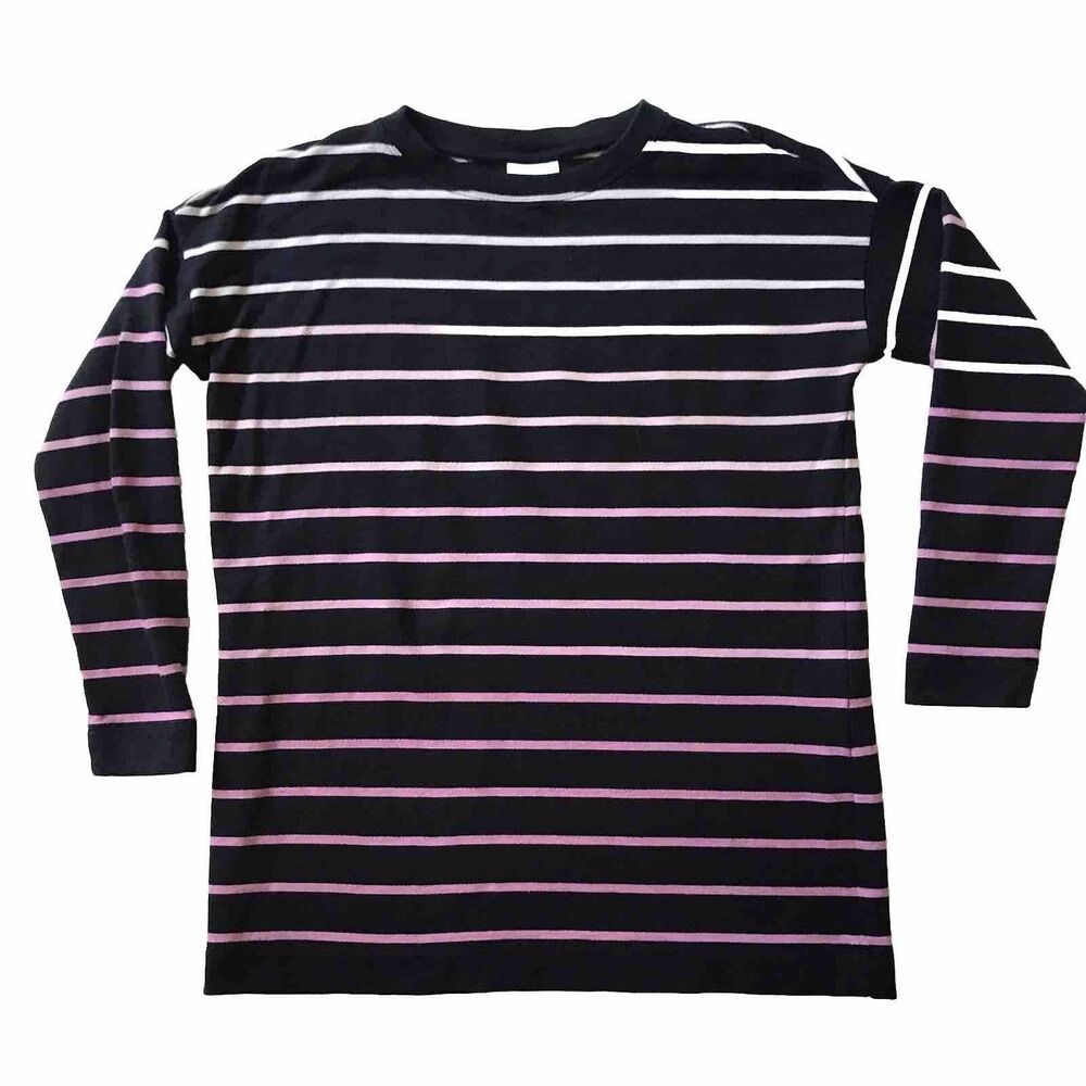 J Jill FIT Womens XS Striped Crewneck Pullover Sweatshirt Blue Lilac Athleisure
